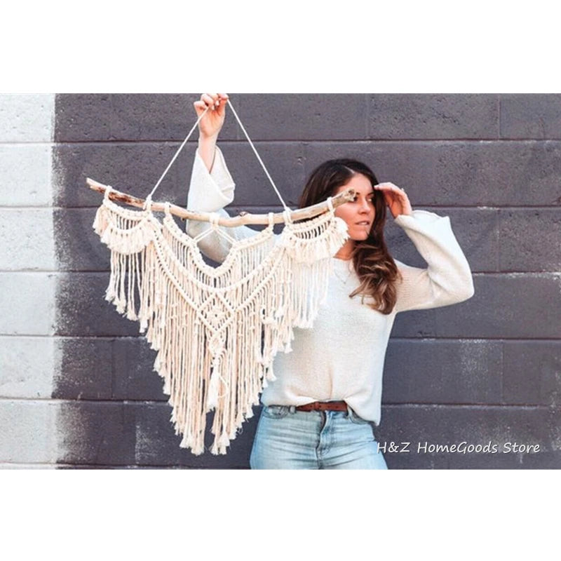 Bohemian Macrame Wall Hanging Tapestry with Tassels for Home Decor - Handmade Woven Art