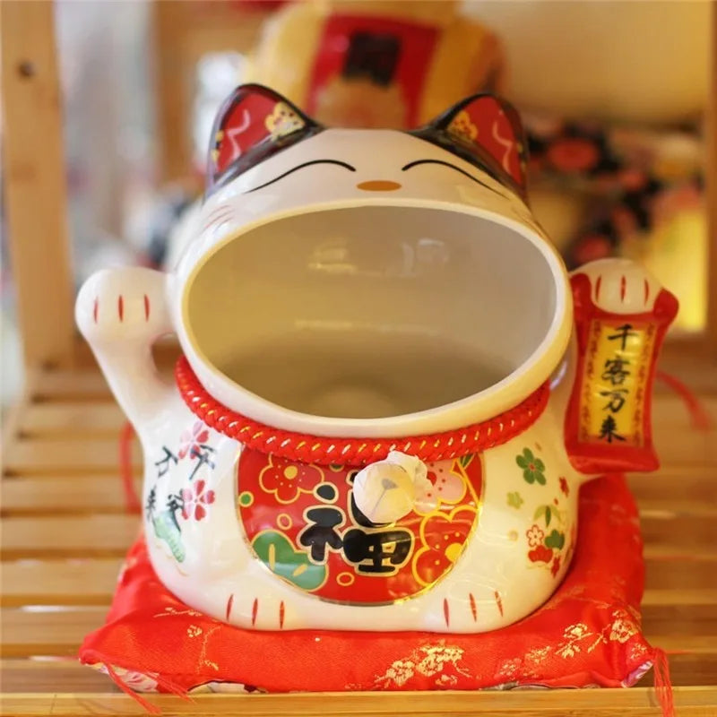 Ceramic Lucky Cat Storage Jar - Japanese Style Candy Container, Home Decor
