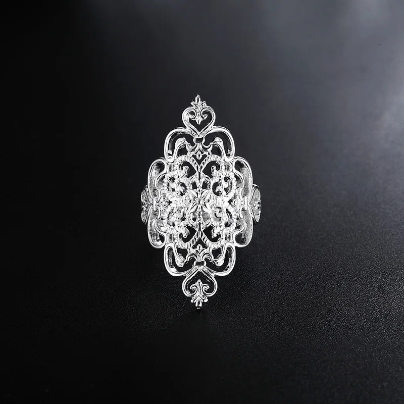 Sterling Silver Hollow Ring for Women - Wedding Engagement Party Gift Jewelry