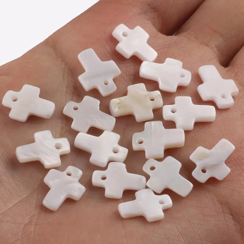 Natural Mother of Pearl Cross Beads Charms for DIY Jewelry Making - 30pcs