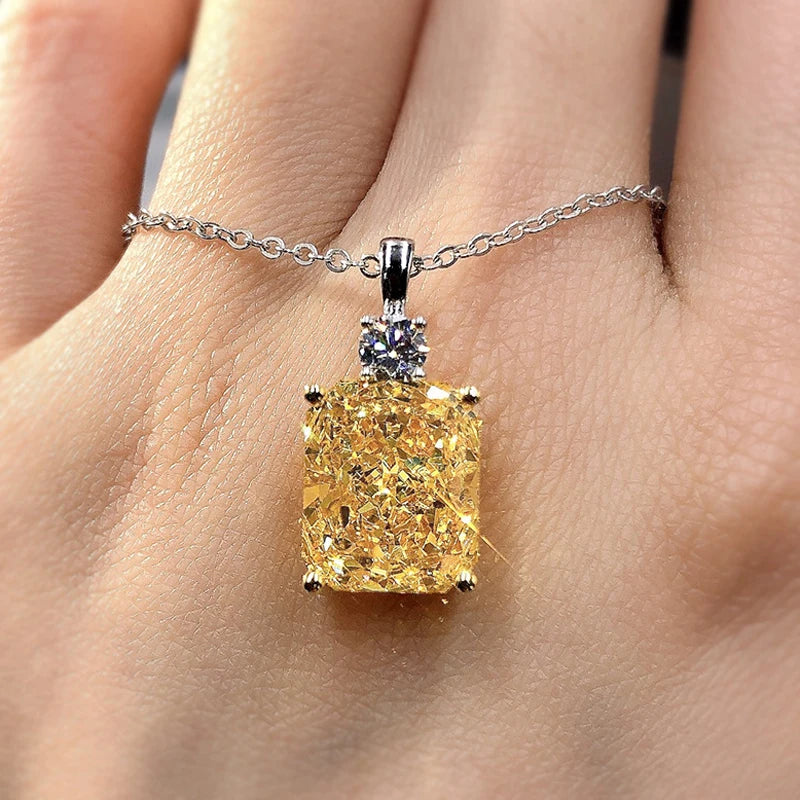 Yellow Cubic Zirconia Pendant Necklace for Women, 45cm Delicate Jewelry Gift
