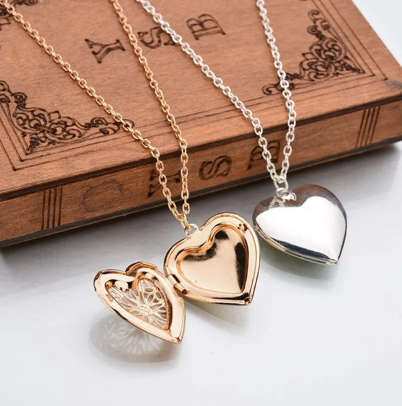 Sweet Peach Heart Necklace with Photo Pendant for Women - Gold or Silver