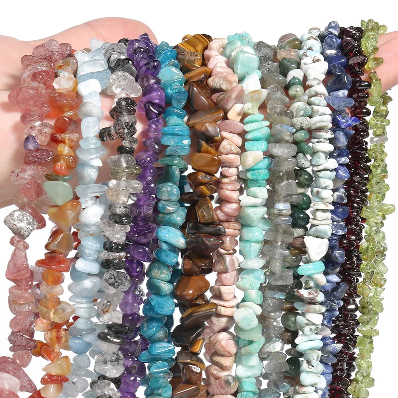 Natural Stone Beads for Jewelry Making - Irregular Amazonite, Amethyst, Apatite, Gravel Chips, Bulk DIY Bracelets 16"