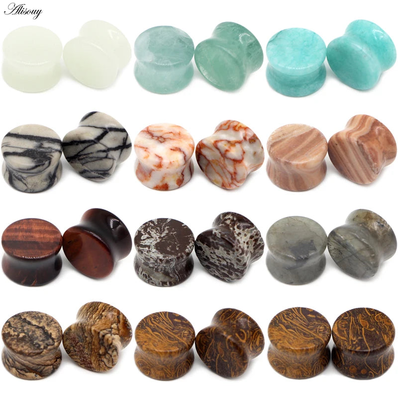 2PCS Organic Stone Ear Plugs Flesh Tunnels Gauges Body Piercing Jewelry