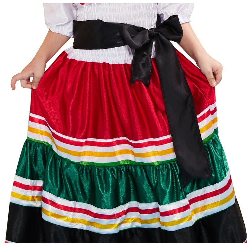 Women Mexican Off Shoulder Costume Dress for Halloween Carnival and Party