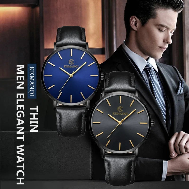 Luxury Men’s Quartz Watch - Ultra Thin Leather Strap Business Wristwatch
