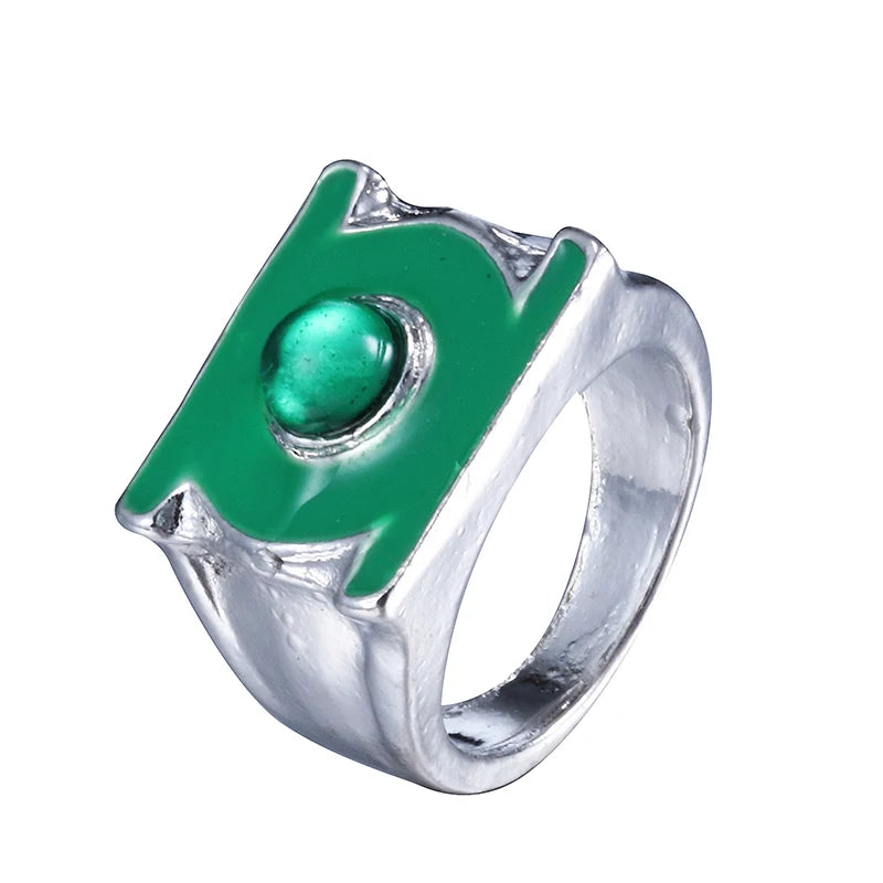 Green Lantern Ring Silver Plated Superhero Jewelry for Men - Replica Gift