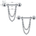 2PCS Stainless Steel Nipple Piercing Bar with Crystal Heart & Ring for Women