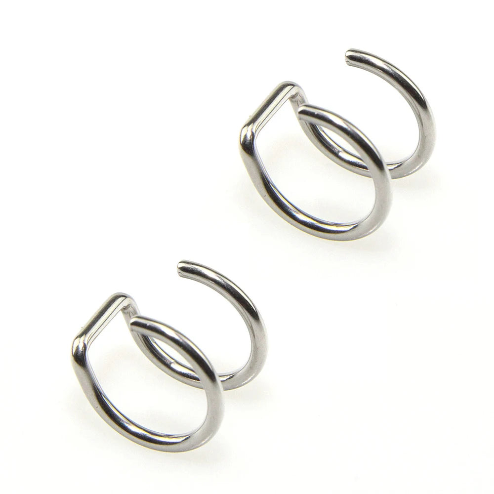 2PCS Punk Fake Piercings Stainless Steel Clip-On Earrings Non-Piercing Lip & Mouth Rings Body Jewelry for Women