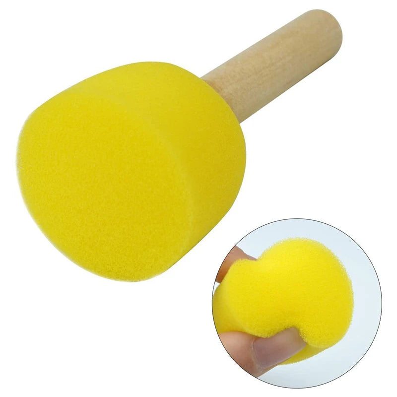 4-Pack Sponge Paint Brushes with Wooden Handles for Arts & Crafts