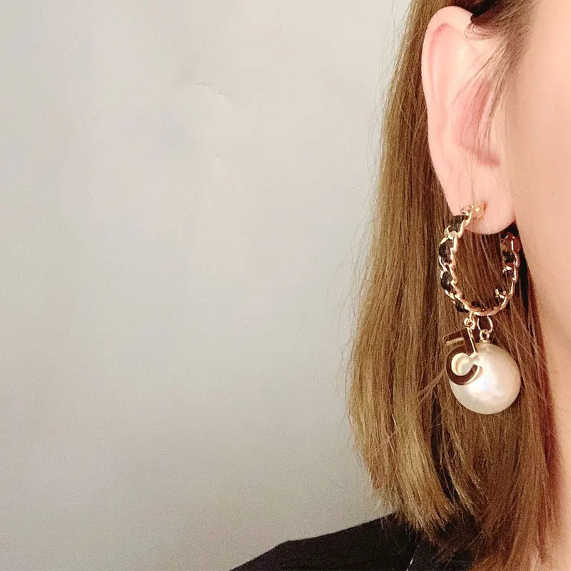 Trendy Handmade Rope Pearl Circle Stud Earrings for Women