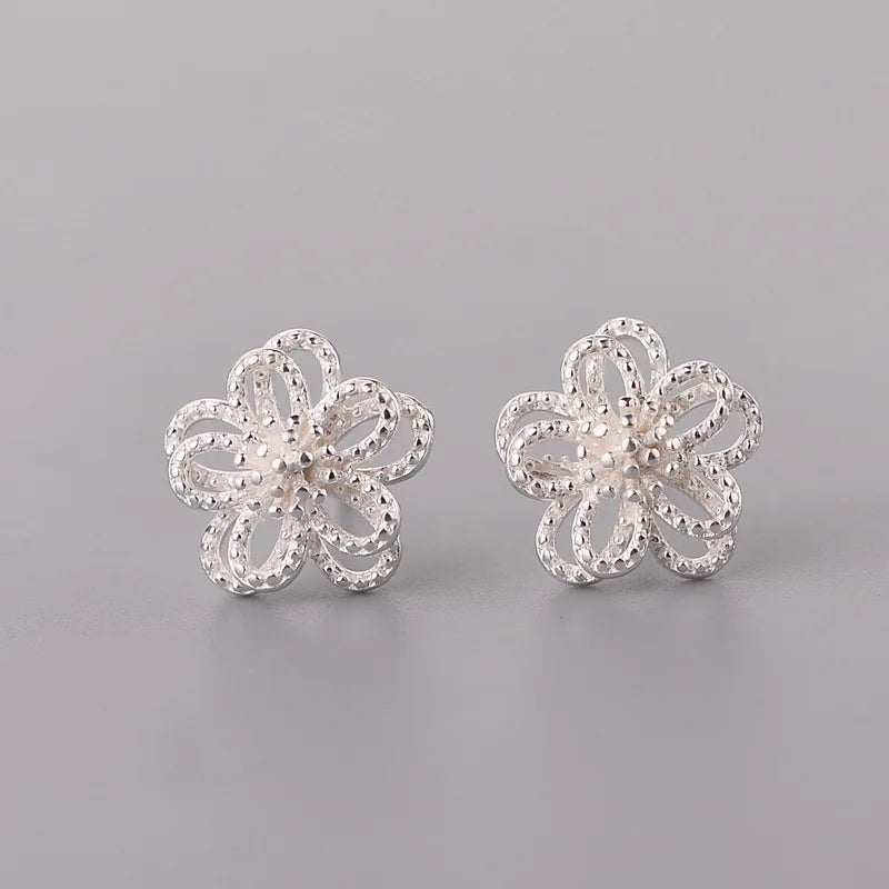 Sterling Silver Flower Stud Earrings for Women - Elegant Wedding Jewelry