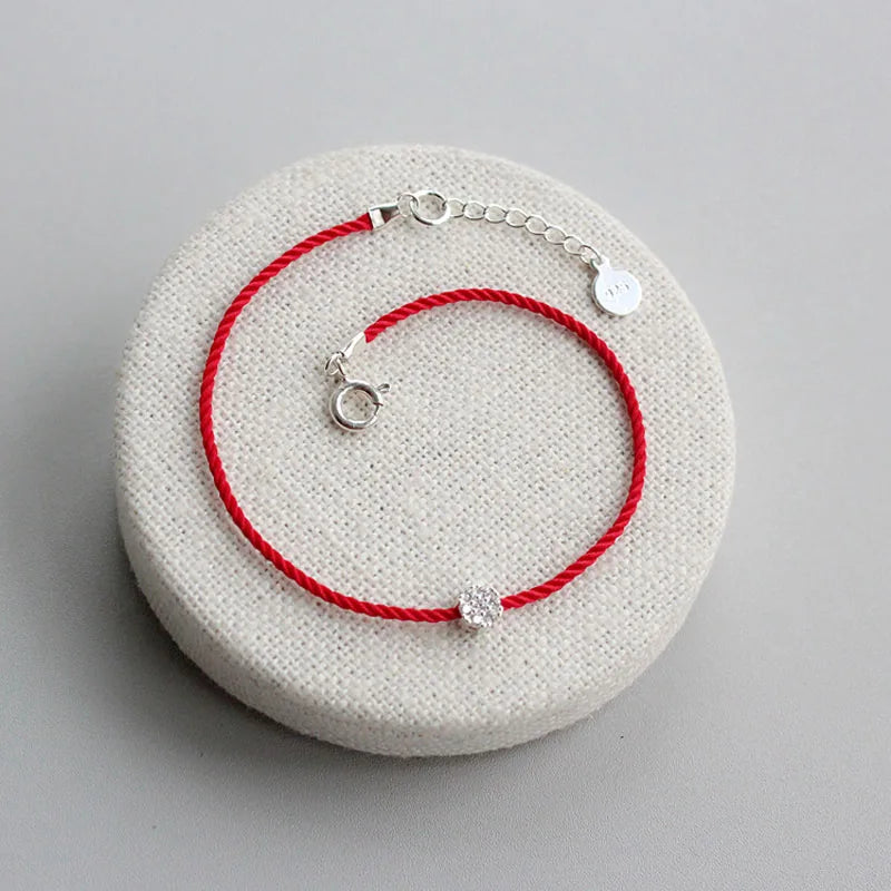 Sterling Silver Flower Couple Bracelet with Red Thread for Women Men