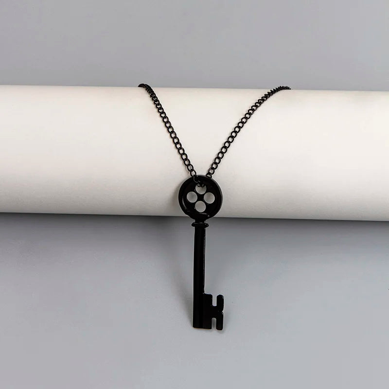 Coraline Movie Necklace Jewelry Black Button Key of the Secret Door Pendant