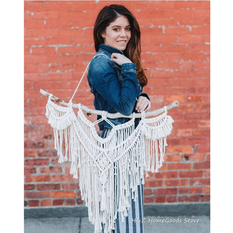 Bohemian Macrame Wall Hanging Tapestry with Tassels for Home Decor - Handmade Woven Art