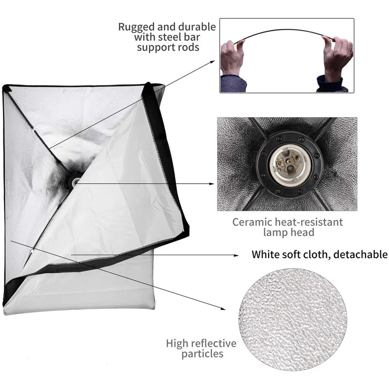50x70cm Photography Soft Box Kit with Tripod and E27 Lamp Holder for Studio Lighting