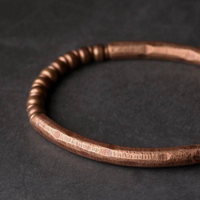 Unisex Copper Bracelet Viking Hammered Metal Jewelry Retro Oxidized Street Style Gift