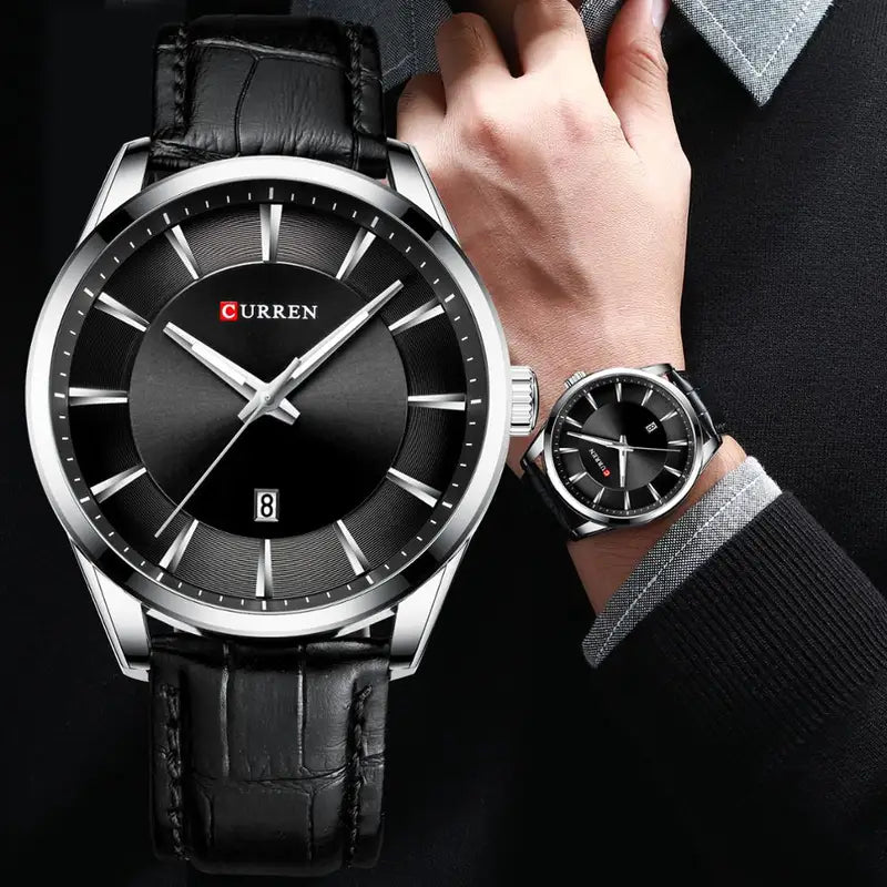 Men's Quartz Wristwatch with Leather Strap - Luxury Analog Business Watch