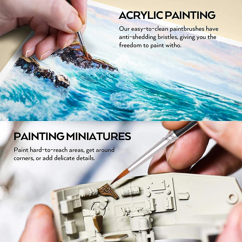 Miniature Detail Paint Brush Set - 10 Soft Fine Art Brushes for Acrylic Watercolor Oil Painting & Model Making