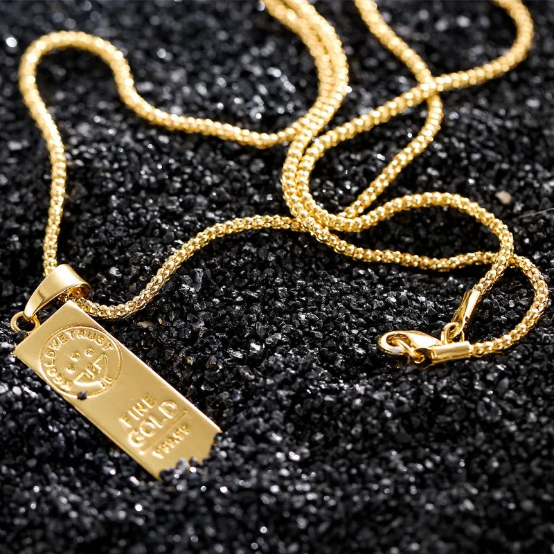 Gold Plated Hip Hop Bullion Pendant Necklace for Men Women & Couples