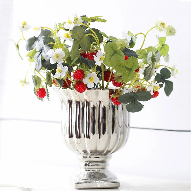 Artificial Strawberry Fruit Plant Bouquet - Realistic Decorative Flowers for Home & Wedding