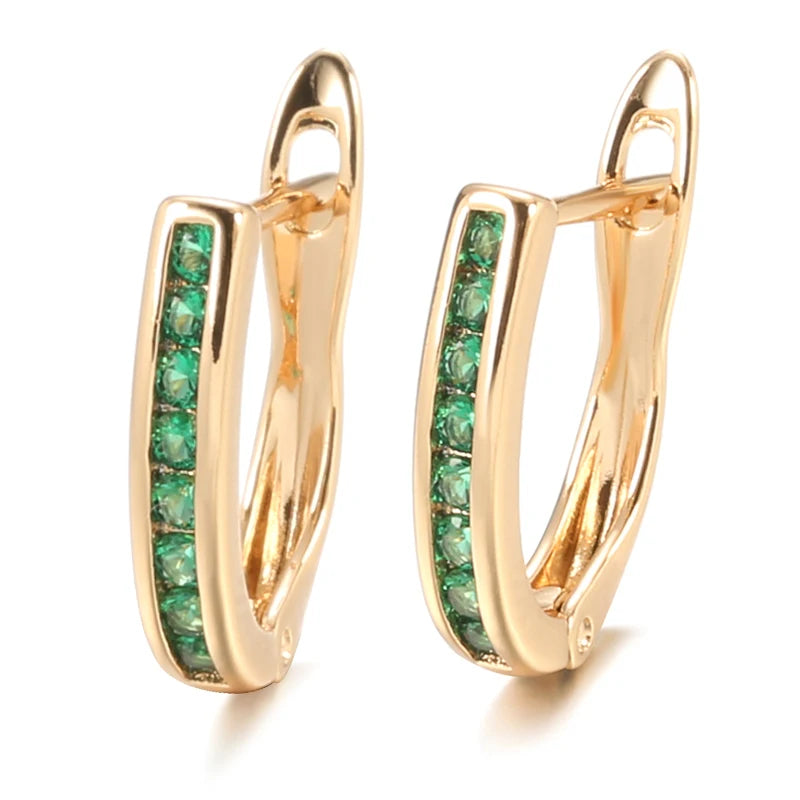Luxury Green Zircon Stud Earrings for Women Rose Gold Wedding Jewelry