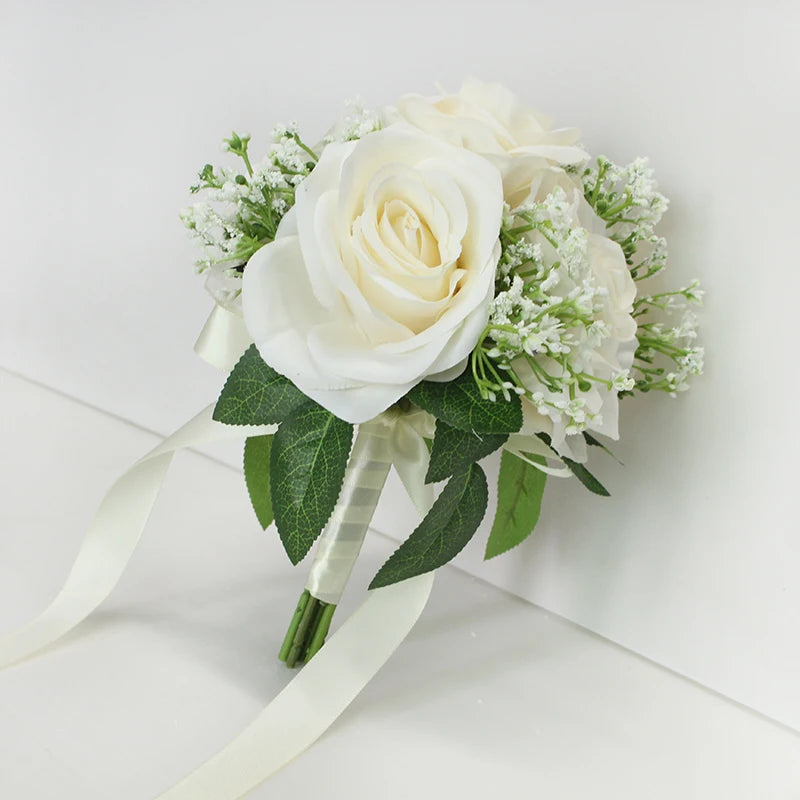 Artificial Silk Flower Bouquet with Roses and Babysbreath for Wedding and Home Decor