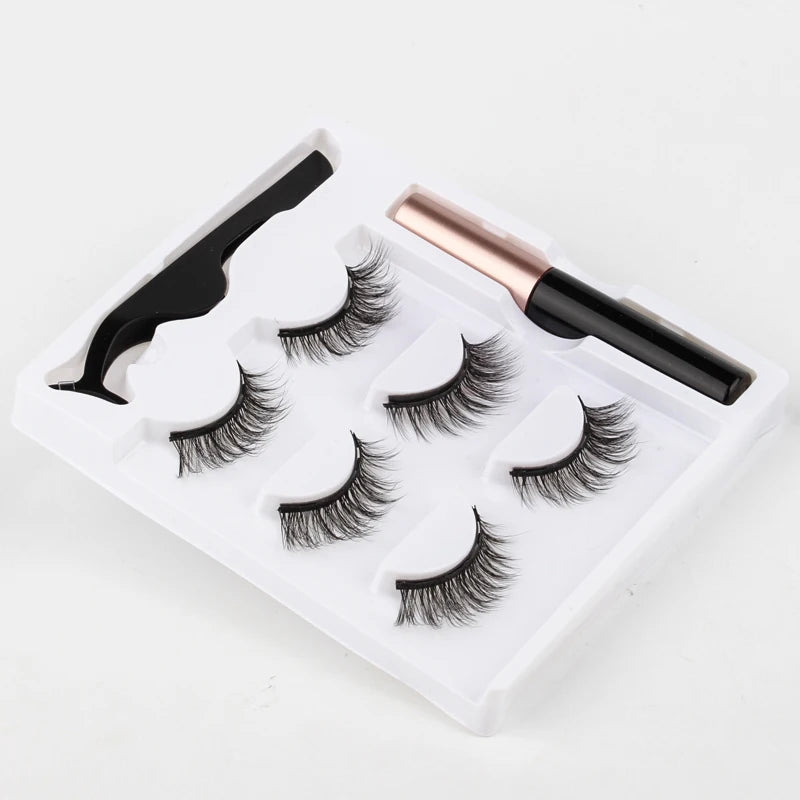 Magnetic 3D Mink Eyelashes Set with Eyeliner & Tweezers - Natural False Lashes