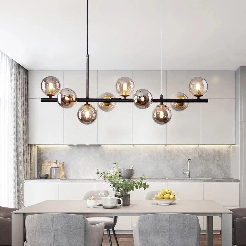 Nordic Modern LED Pendant Light Gold Glass Ball 11 Heads Hanging Lamp for Kitchen & Living Room