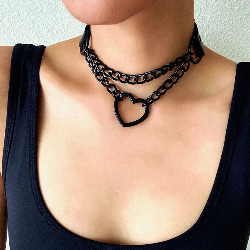 Black Choker Necklace for Women Gothic Heart Chain Collar Punk Kawaii Halloween Jewelry