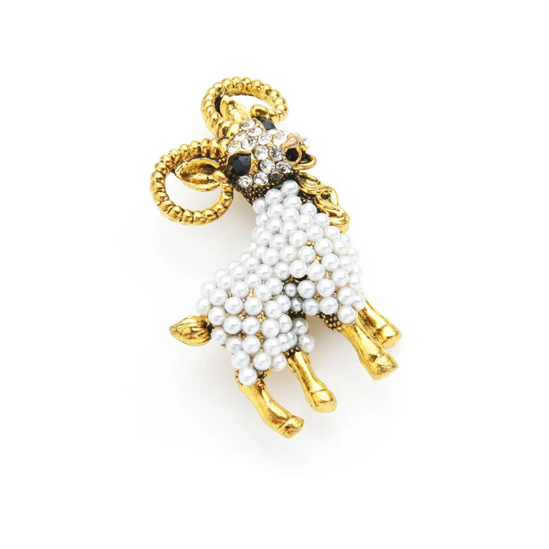 Vintage Pearl Sheep Brooch Pin Animal Jewelry for Women Men Wedding Party Gift