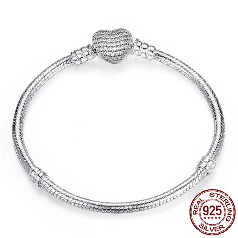 Handmade Sterling Silver Charm Bracelet for Women & Men - Adjustable Heart Shape Bangle