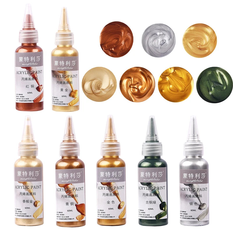 60ml Metallic Acrylic Paint Resin Pigments - Gold Silver Copper DIY Art Supplies