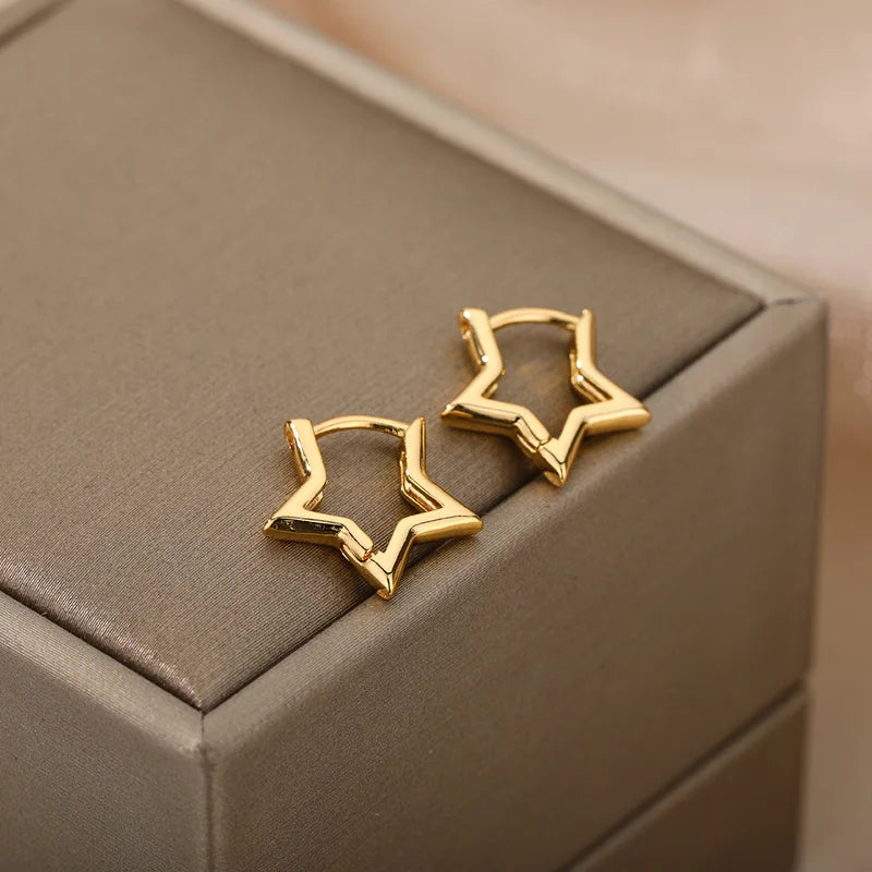 Geometric Star Hoop Earrings for Women Stainless Steel Hypoallergenic Jewelry Gift