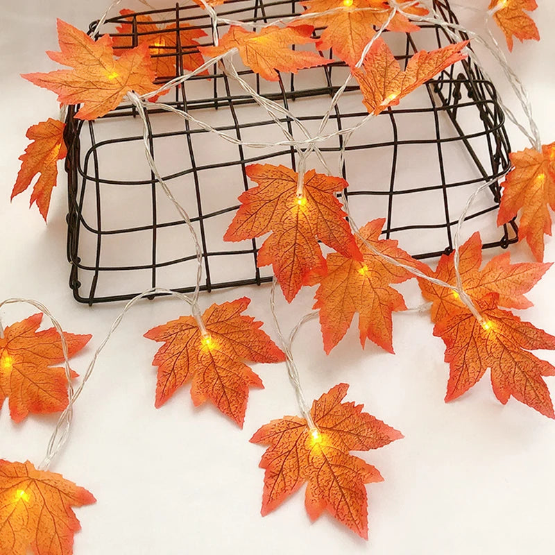 Artificial Maple Leaf LED String Lights for Holiday and Party Decorations