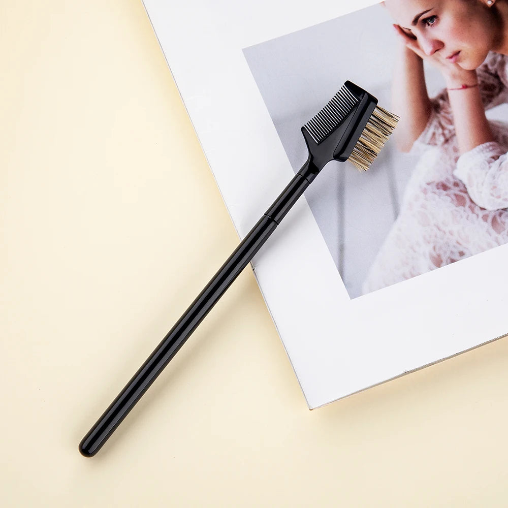 Double Headed Eyelash & Eyebrow Comb Makeup Brush - Wooden Handle
