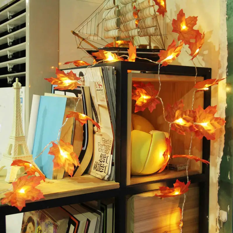 Artificial Maple Leaf LED String Lights for Holiday and Party Decorations