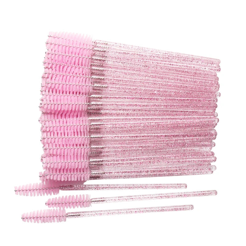 Disposable Makeup Brush Set 50Pcs Crystal Handle Eyelash & Eyebrow Applicators