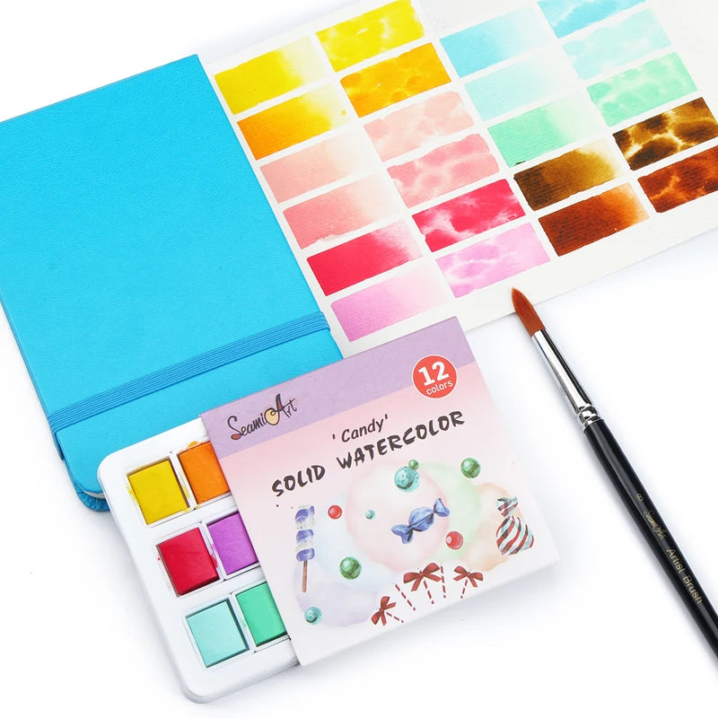 12-Color Watercolor Set - Solid Transparent Paints for Art & Craft