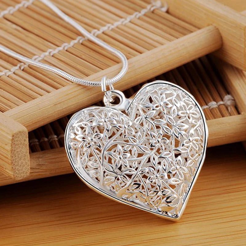 Sterling Silver Heart Pendant Necklace for Women – 18-30 Inch Snake Chain Jewelry