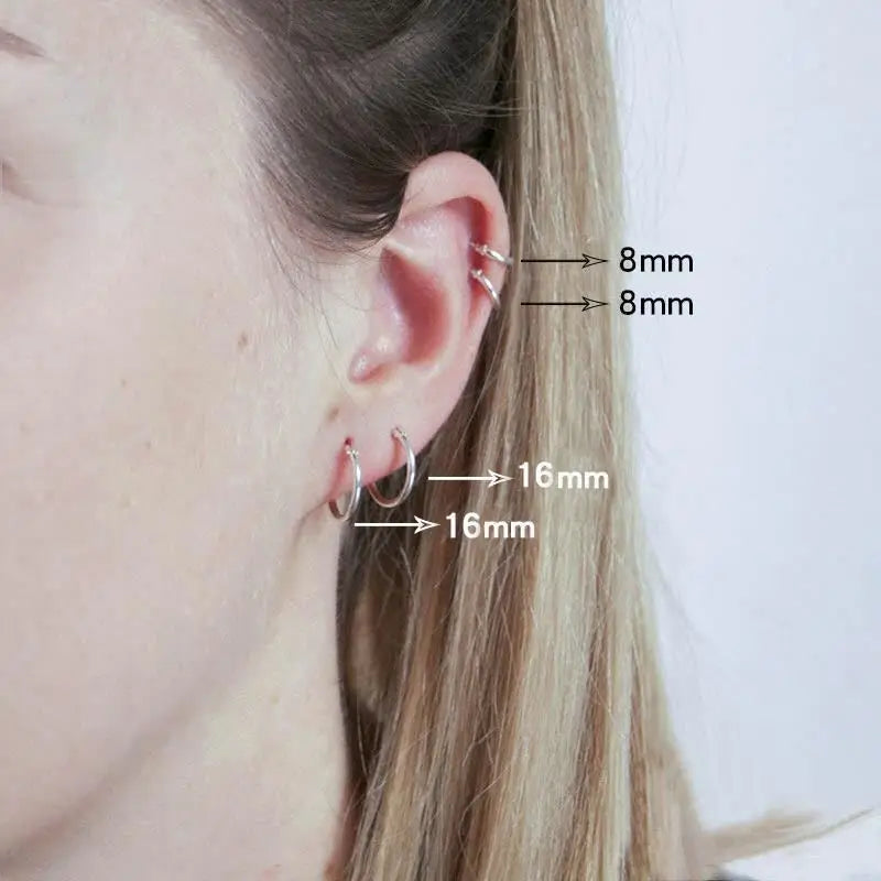 2mm Thin Silver Color Small Hoop Earrings Stainless Steel Anti-Allergic Ear Jewelry
