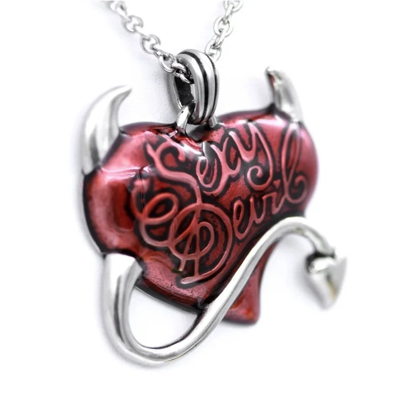 Retro Gothic Red Heart Demon Pendant Necklace for Men Women Biker Punk Jewelry Gift
