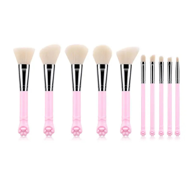 10 Pcs Cat Claw Shape Makeup Brushes Set for Face Eye Contour Blush Powder