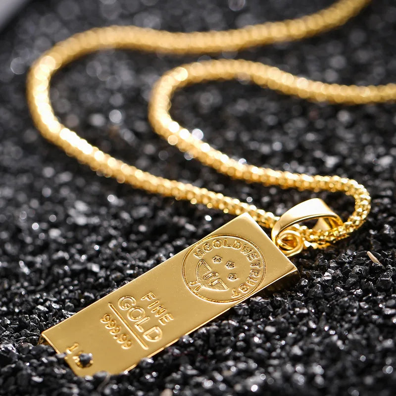 Gold Plated Hip Hop Bullion Pendant Necklace for Men Women & Couples