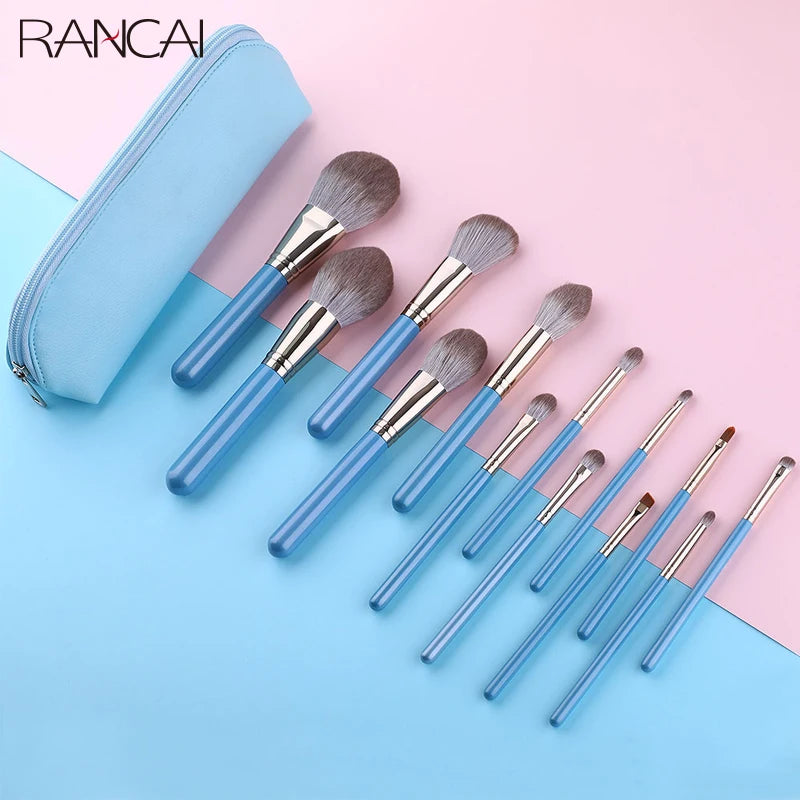 Professional 13-Piece Makeup Brush Set with Leather Bag - Soft Hair Cosmetic Tools