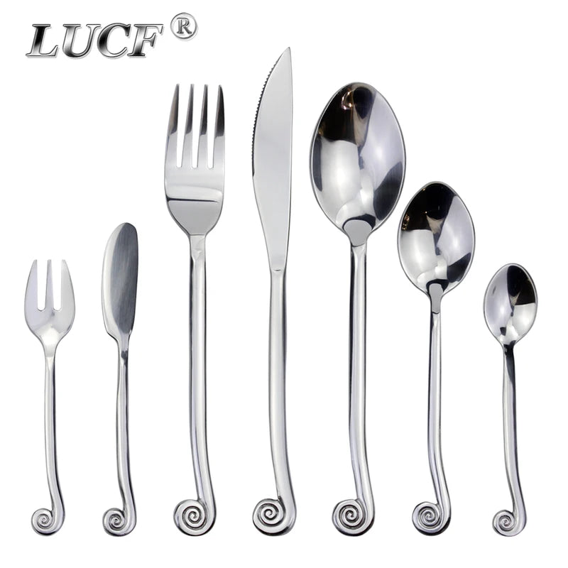 Stainless Steel Dinnerware Set with Snail Handle - Forged & Mirror Polish Kitchen Tableware
