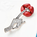Women Hand Gesture Lip Brooch Pin - Red Enamel Jewelry Gift