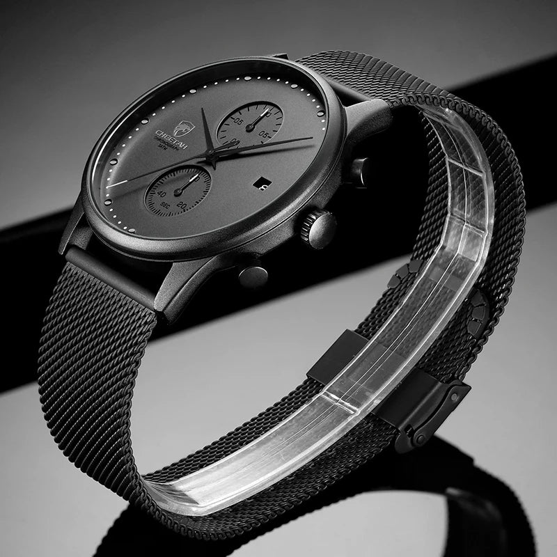 Men's Waterproof Chronograph Quartz Watch - Stainless Steel Sport Watch