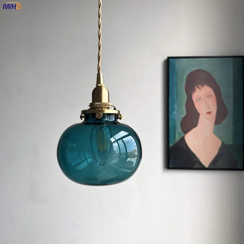 Nordic Glass Ball Pendant Light - Modern Japanese Style LED Fixture for Bedroom & Living Room