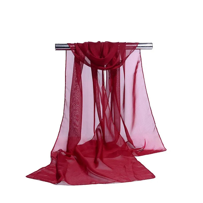 Solid Color Silk Chiffon Striped Scarf Shawl Sun Protection Fashion Accessory